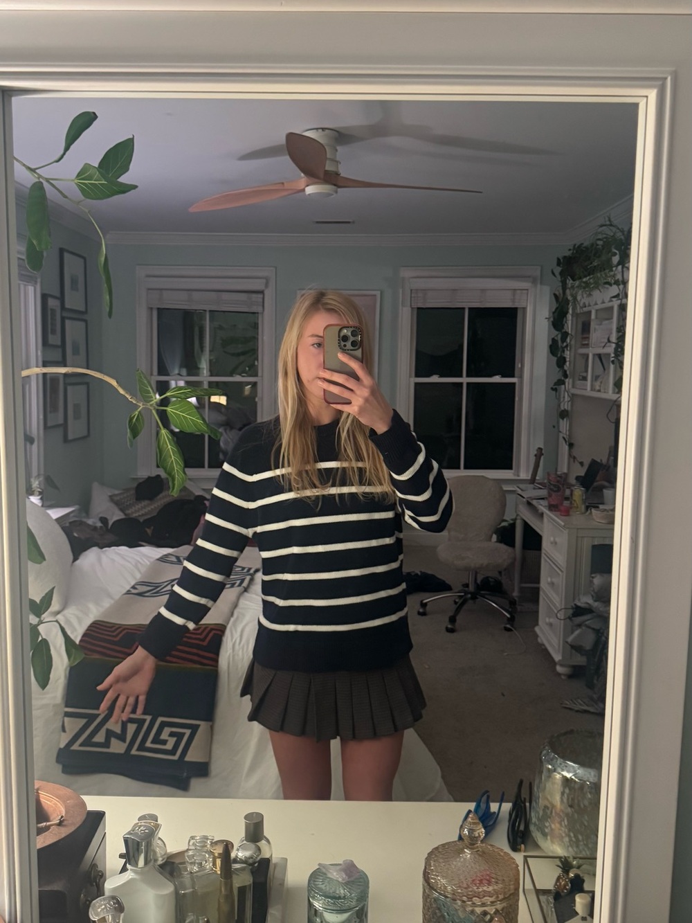J. Crew Black and White Striped Crewneck Sweater